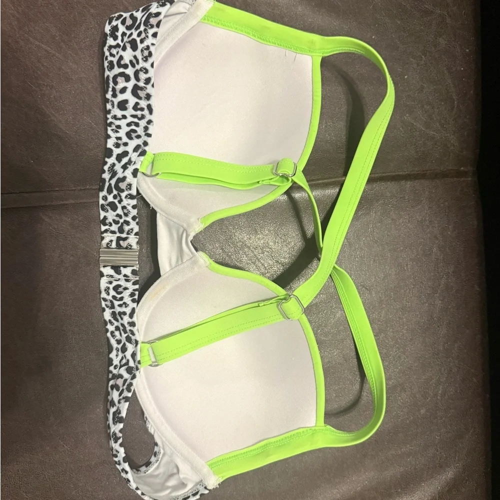 👙🔥💚 CUPSHE Leopard Bikini Top 36C Lime Green Underwire Push Up Swim Top
